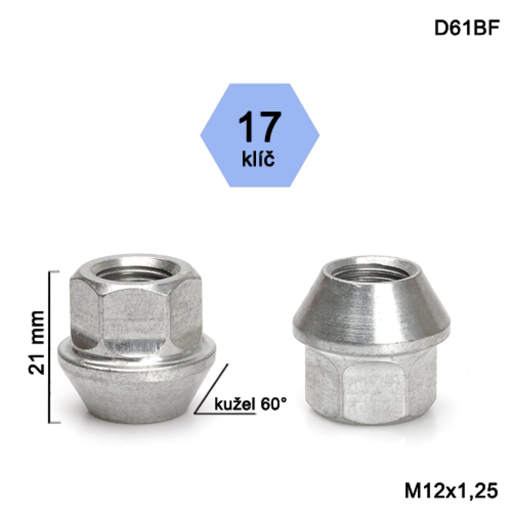 Kolová matice M12x1,25 kužel otevřená, klíč 17 (D61BF) výška 21mm