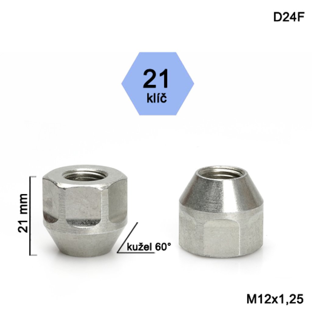 Kolová matice M12x1,25 kužel otevřená, klíč 21 (D24F) výška 21mm