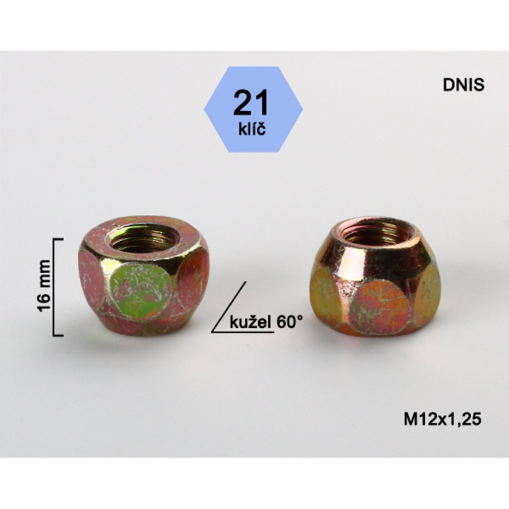 Kolová matice M12x1,25 kužel otevřená, klíč 21 (DNIS) výška 16mm