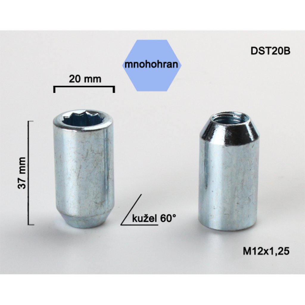 Kolová matice M12x1,25 kužel s vnitřním mnohohranem (DST20B) výška 37mm, vnější průměr 20
