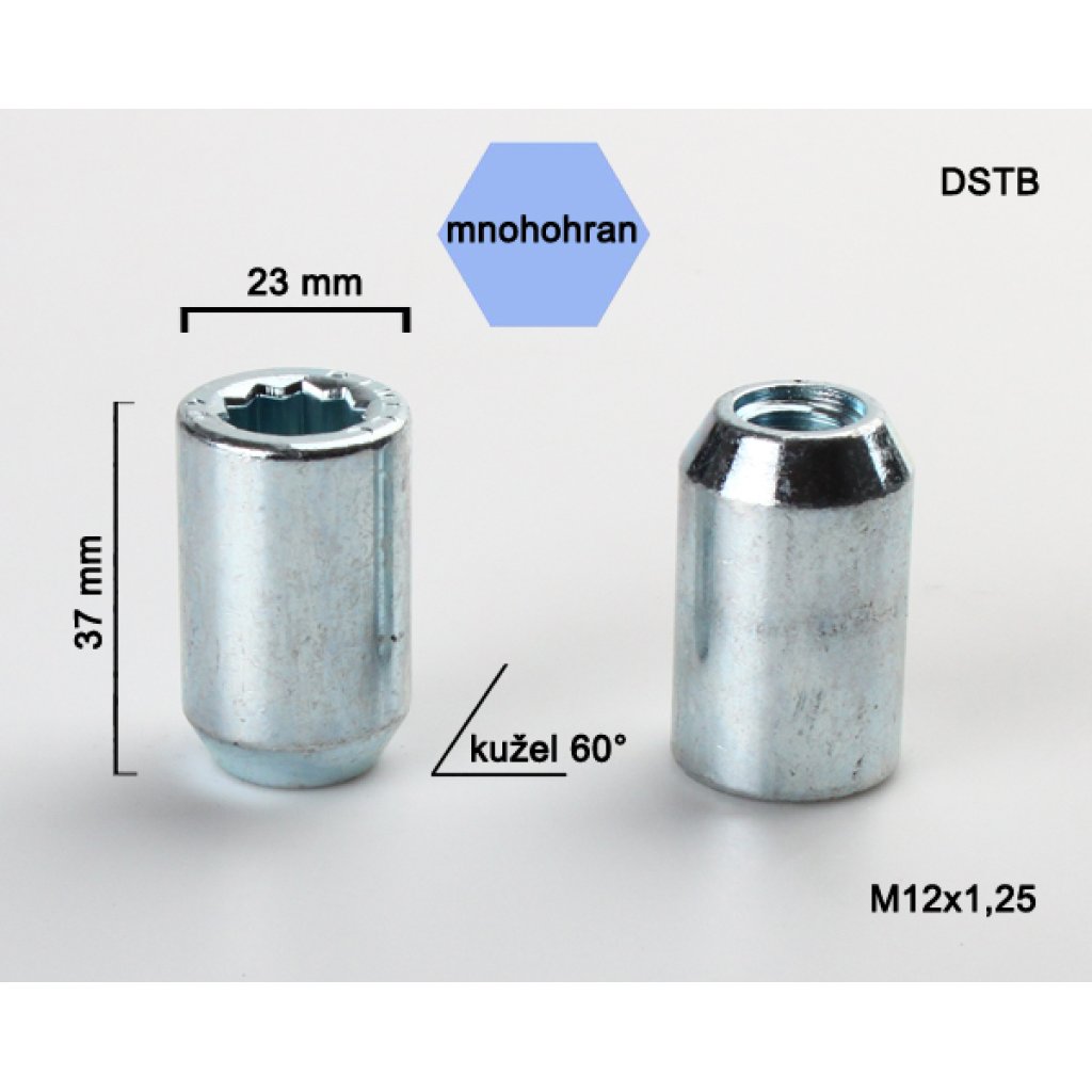 Kolová matice M12x1,25 kužel s vnitřním mnohohranem (DSTB) výška 37, vnější průměr 23mm