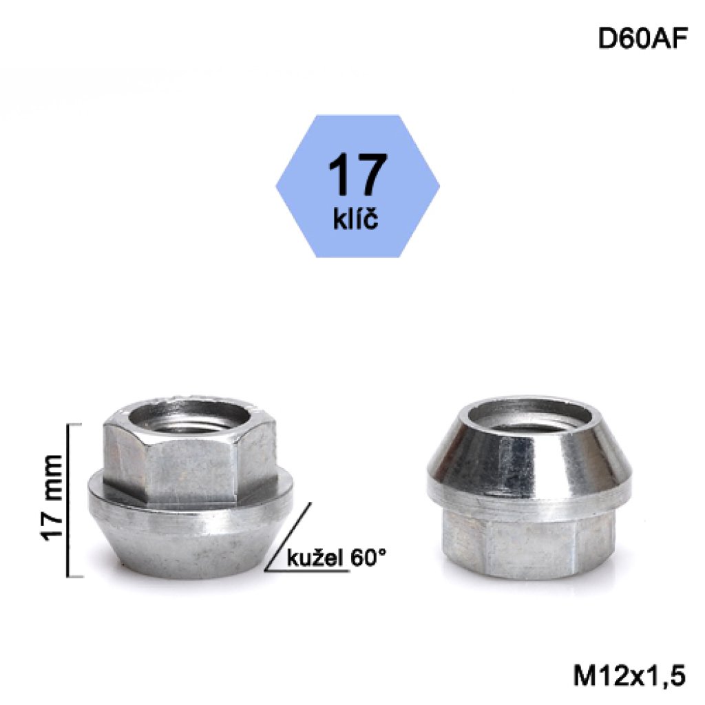 Kolová matice M12x1,5 kužel otevřená, klíč 17 (D60AF)(DE31/S) výška 17mm
