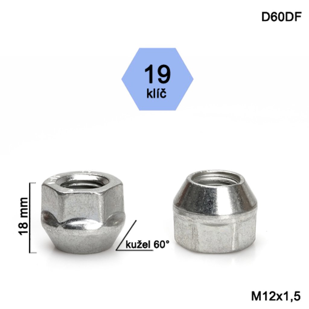 Kolová matice M12x1,5 kužel otevřená, klíč 19 (D60DF)(DE30/S) výška 18mm