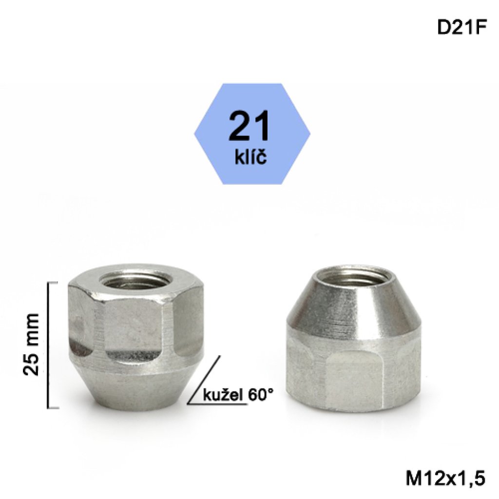 Kolová matice M12x1,5 kužel otevřená, klíč 21 (D21F) výška 25mm