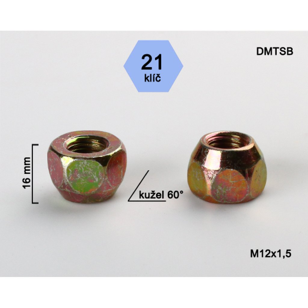 Kolová matice M12x1,5 kužel otevřená, klíč 21 (DMTSB) výška 16mm