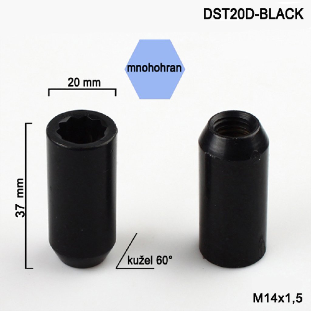 Kolová matice M14x1,5 kužel s vnitřním mnohohranem (DST20D-BLACK) výška 37mm, hlava 20mm