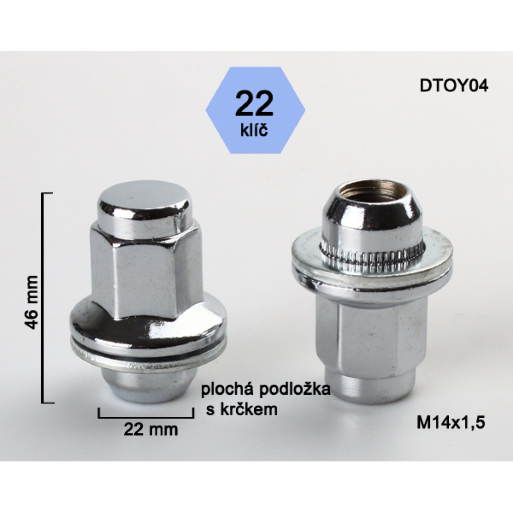 Kolová matice M14x1,5 s plochou podložkou zavřená, klíč 22 (DTOY04) výška 46mm