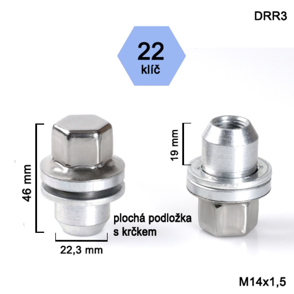 Kolová matice M14x1,5 zavřená original Range Rover, klíč 22 (DRR3)(AG5/S) výška 46mm