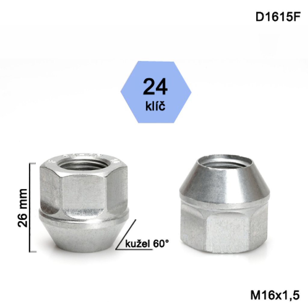 Kolová matice M16x1,5 kužel, otevřená, klíč 24 (D1615F)(DE24/S) výška 26mm