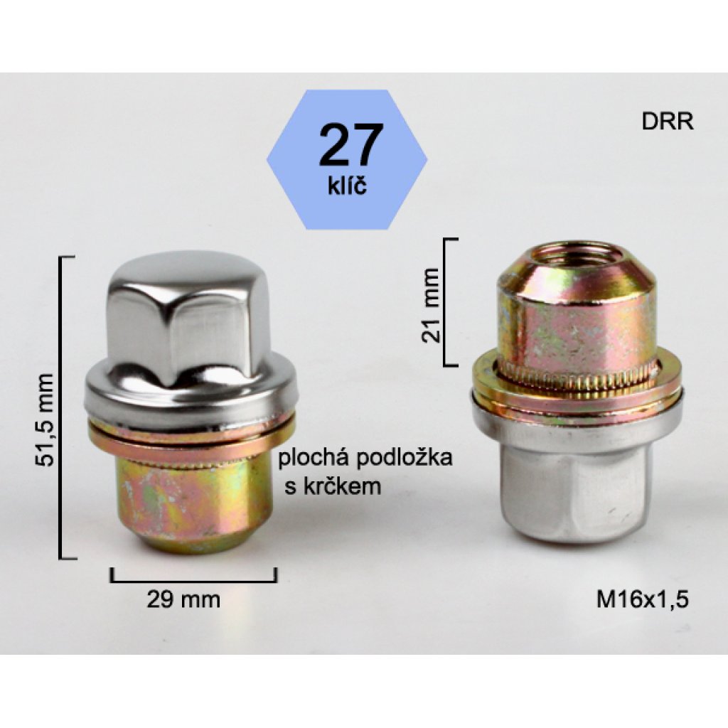 Kolová matice M16x1,5 zavřená Range Rover, klíč 27 (DRR) výška 51,5mm