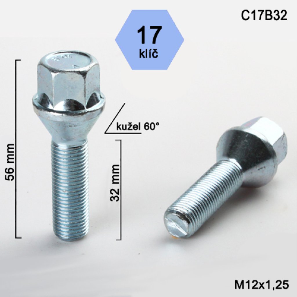 Kolový šroub M12x1,25x32 kužel, klíč 17 (C17B32) výška 56mm