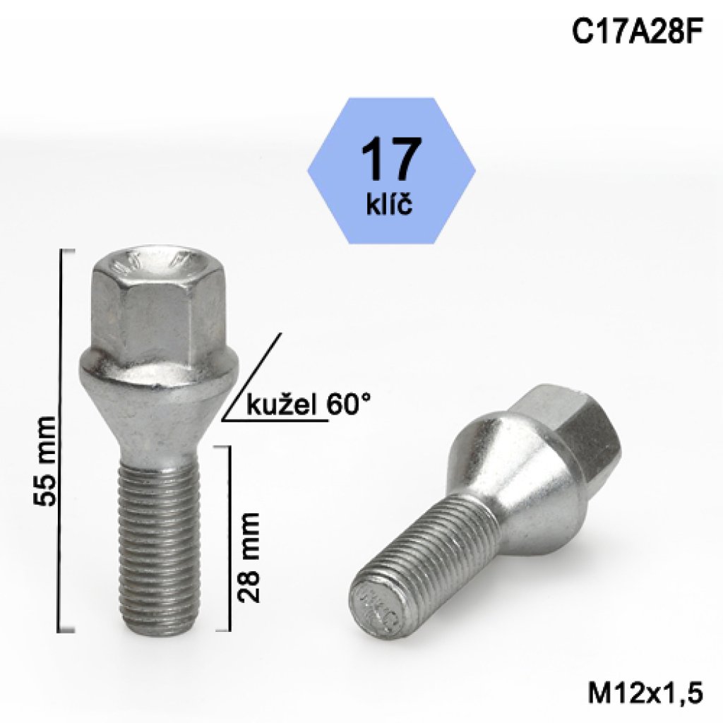 Kolový šroub M12x1,5x28 kužel, klíč 17 (C17A28F) výška 55mm