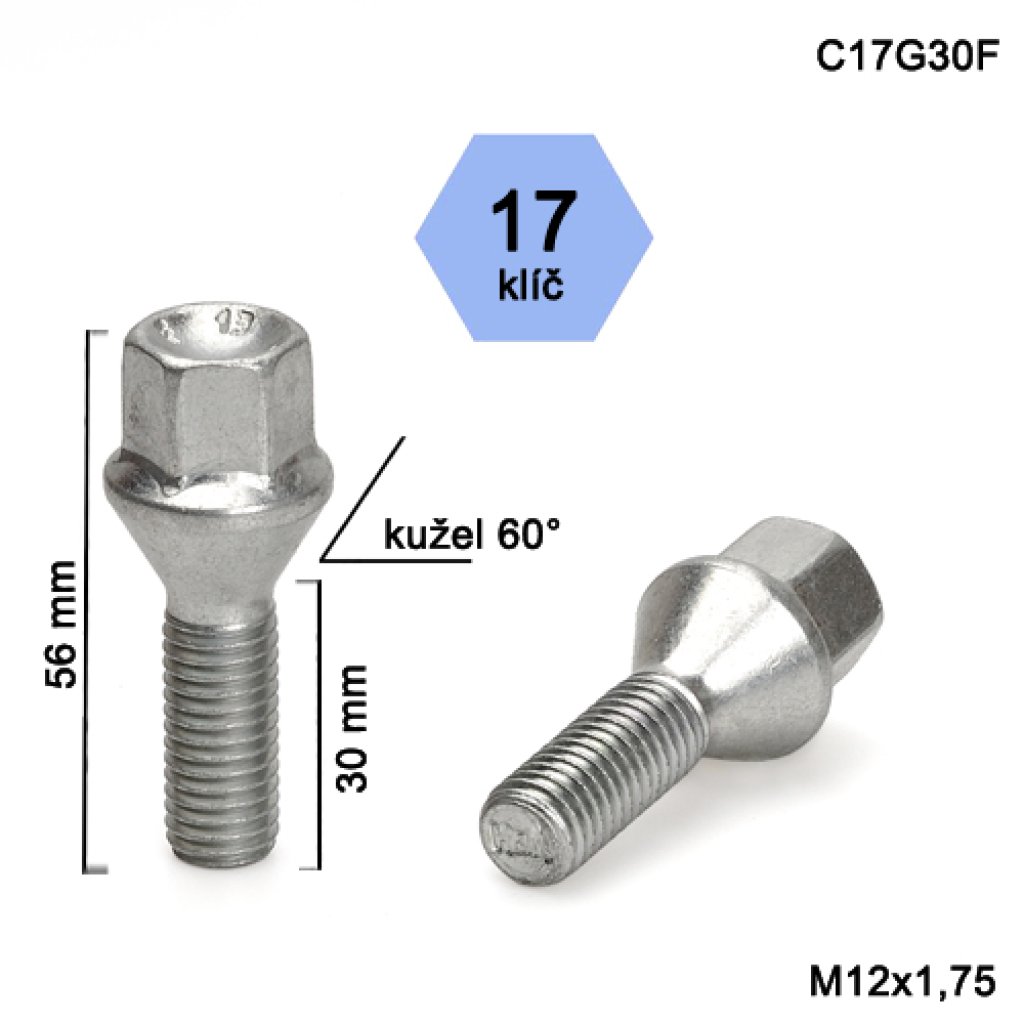 Kolový šroub M12x1,75x30 kužel, klíč 17 (C17G30F) výška 56mm