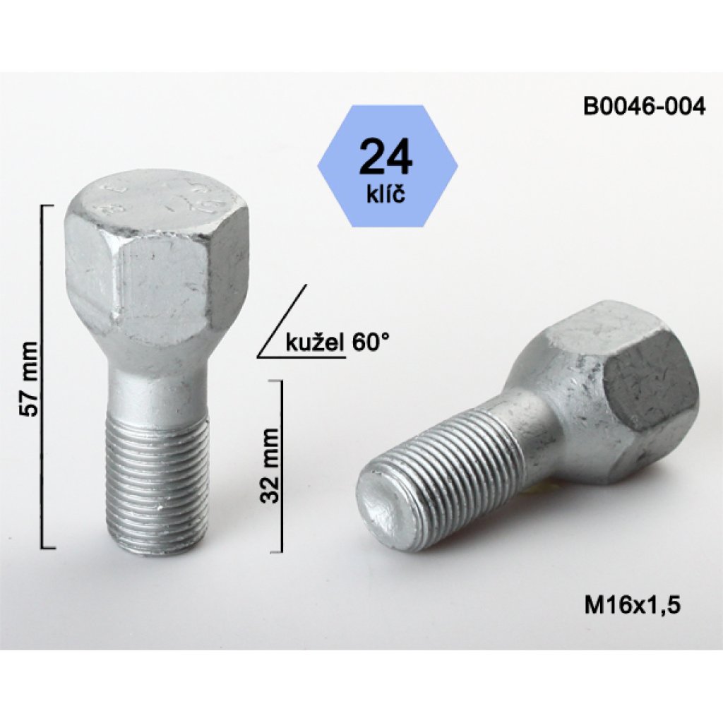 Kolový šroub M16x1,5x32 kužel, klíč 24 (B0046-004) výška 57mm
