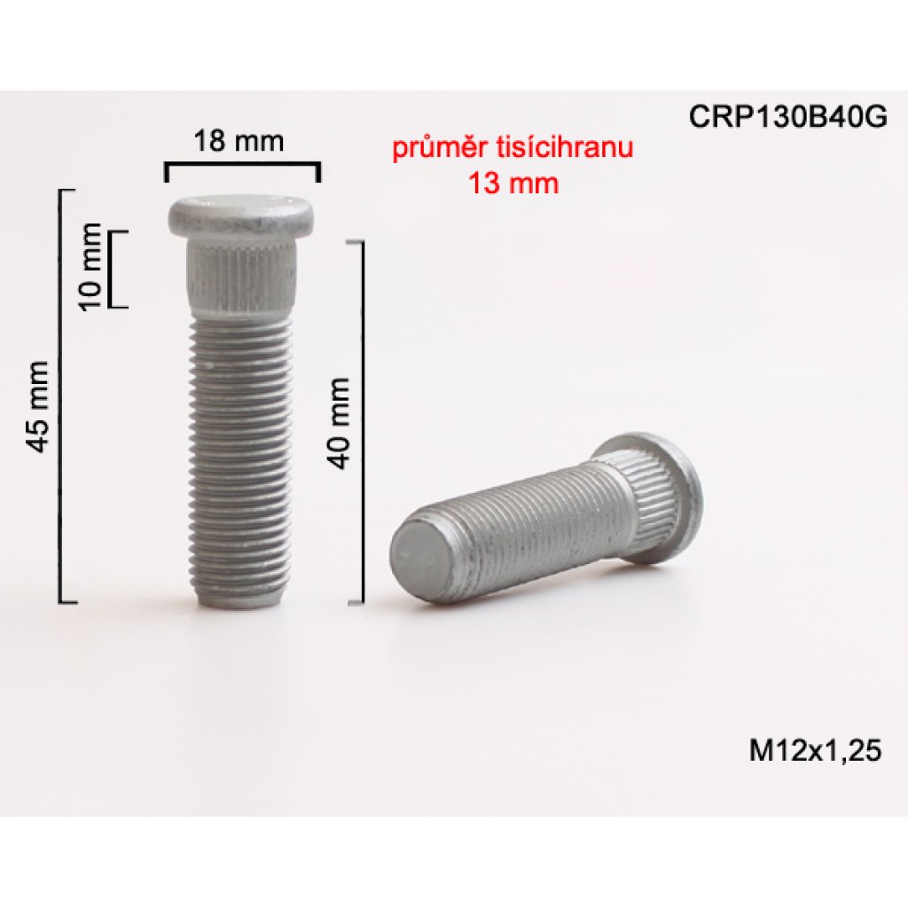 Kolový svorník M12x1,25x40 tisícihran průměr 13mm (CRP130B40G) celková délka 45mm