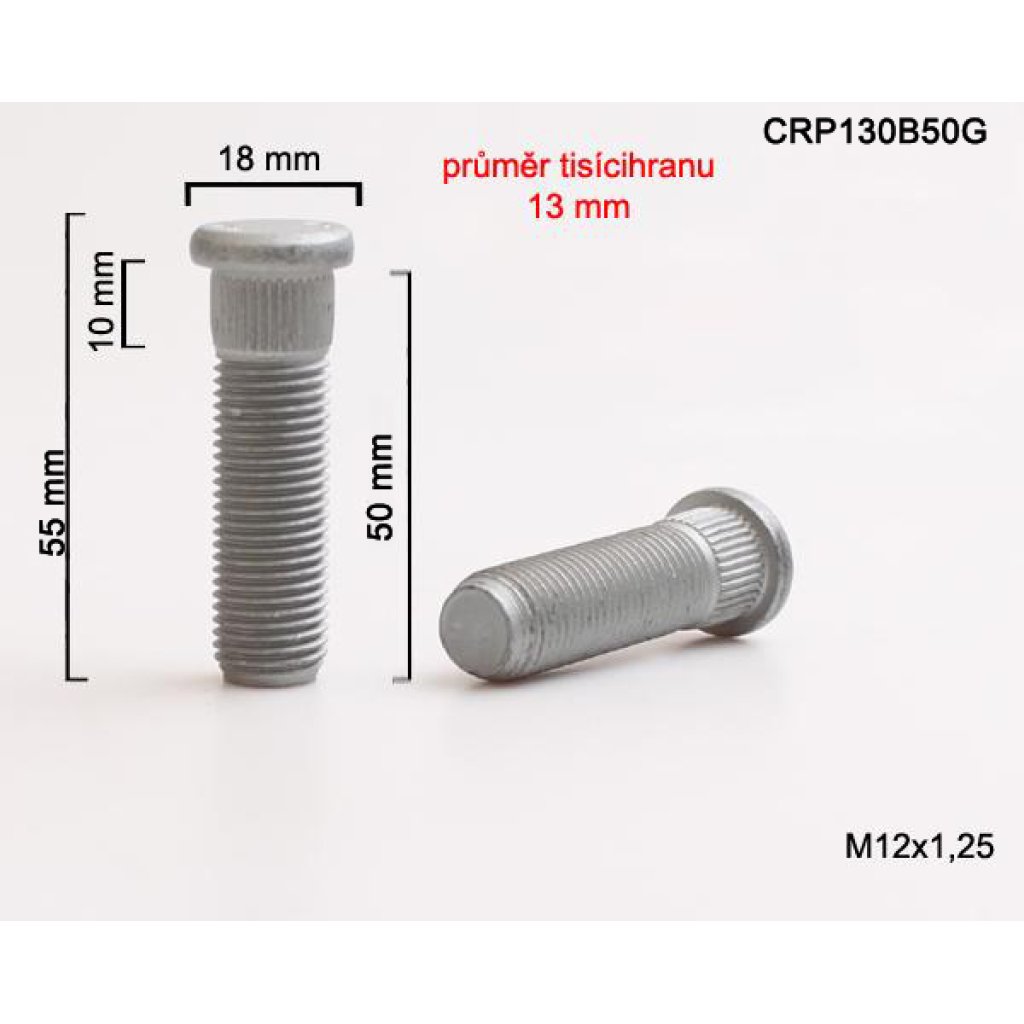 Kolový svorník M12x1,25x50 tisícihran průměr 13mm (CRP130B50G) celková délka 55mm