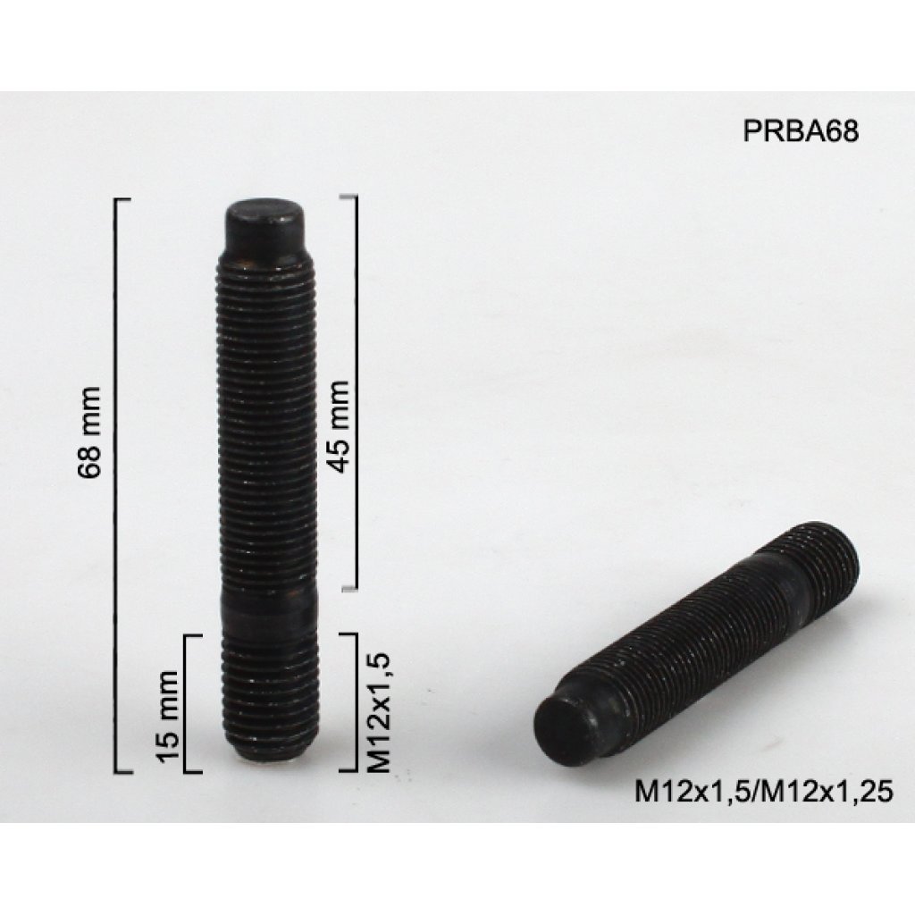 Kolový svorník M12x1,5x15/M12x1,25x45 oboustranný závit (PRBA68) černý, celková délka 68mm