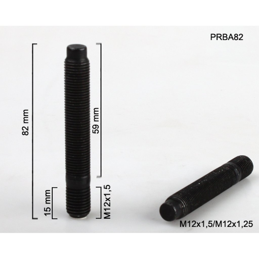 Kolový svorník M12x1,5x15/M12x1,25x59 oboustranný závit (PRBA82) černý, celková délka 82mm