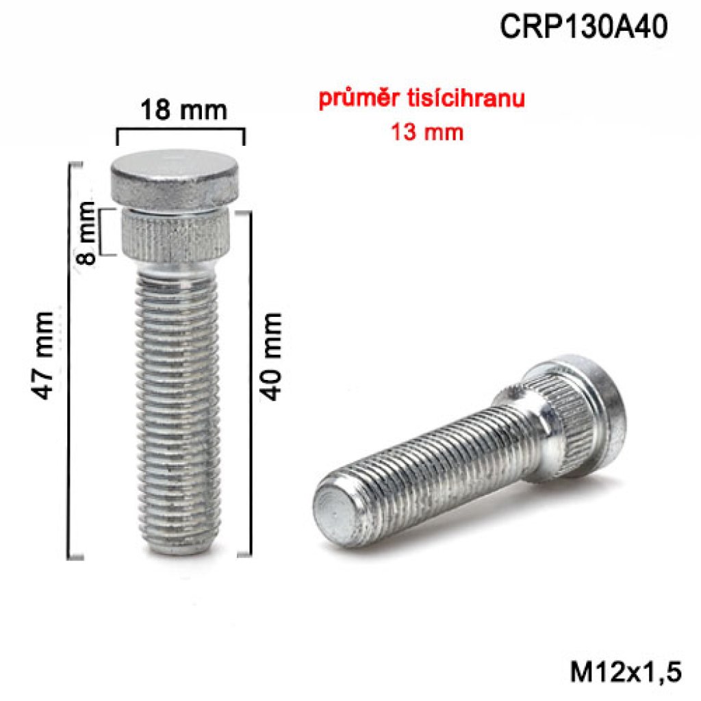 Kolový svorník M12x1,5x40 tisícihran průměr 13mm (CRP130A40) celková délka 47mm