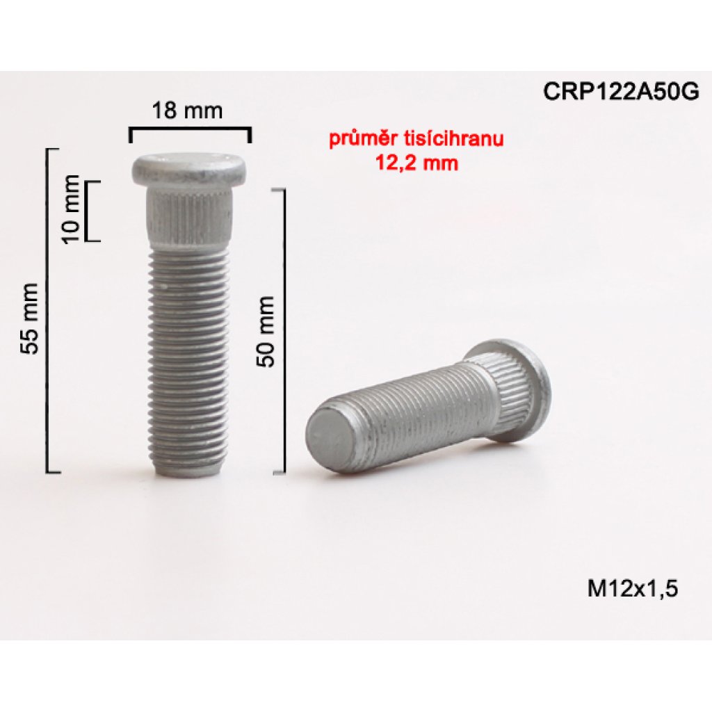 Kolový svorník M12x1,5x50 tisícihran průměr 12,2mm (CRP122A50G) celková délka 55mm