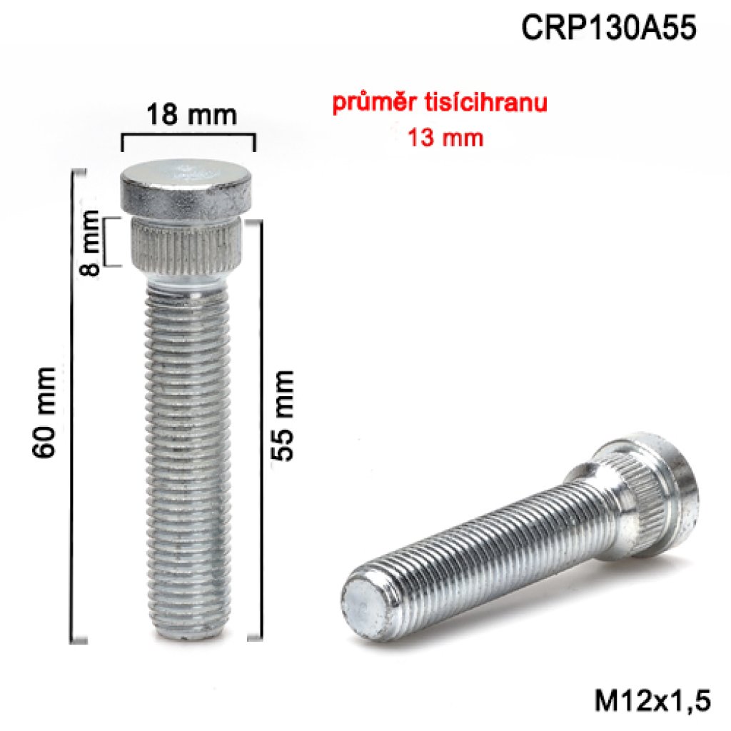 Kolový svorník M12x1,5x55 tisícihran průměr 13mm (CRP130A55) celková délka 60mm