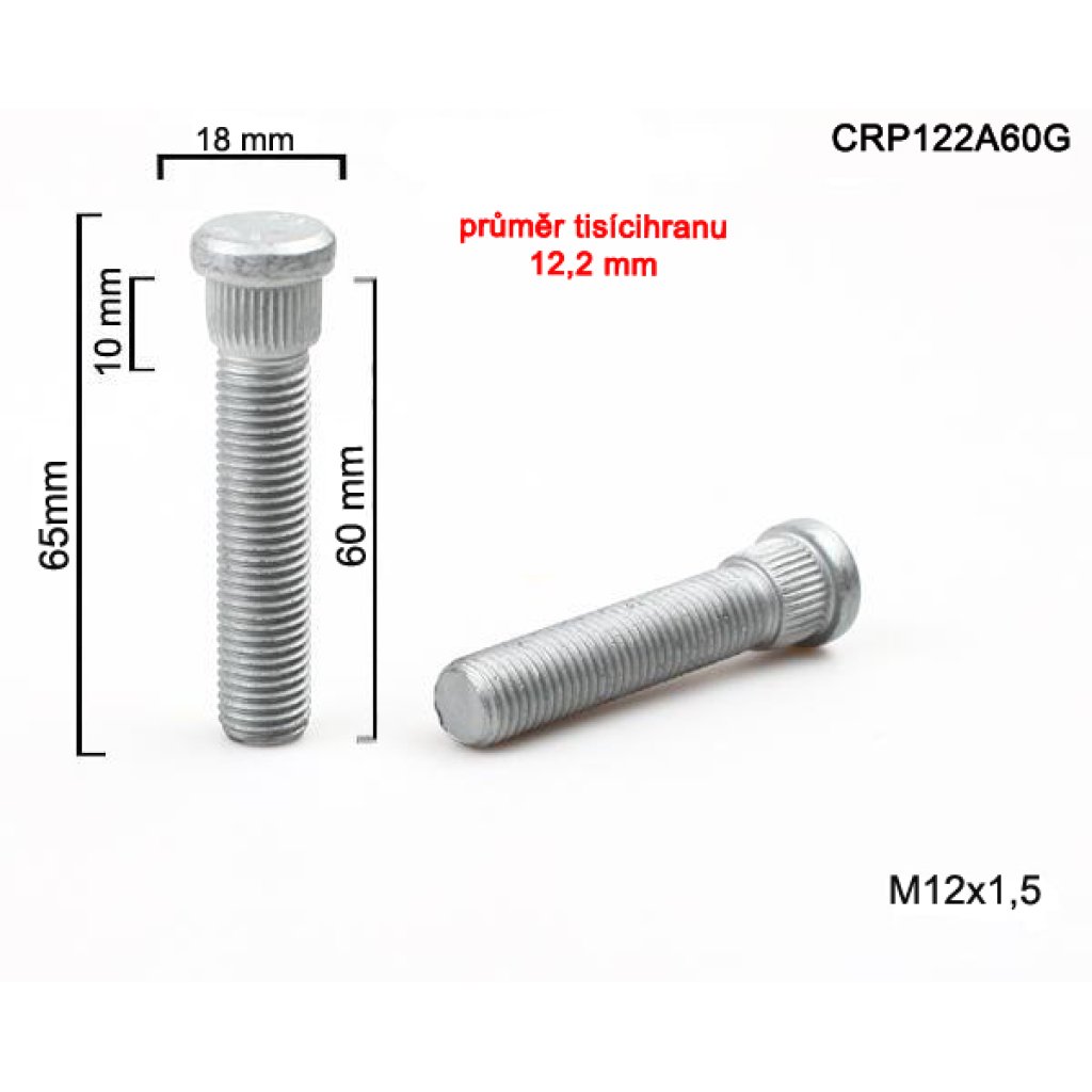 Kolový svorník M12x1,5x60 tisícihran průměr 12,2mm (CRP122A60G) celková délka 65mm