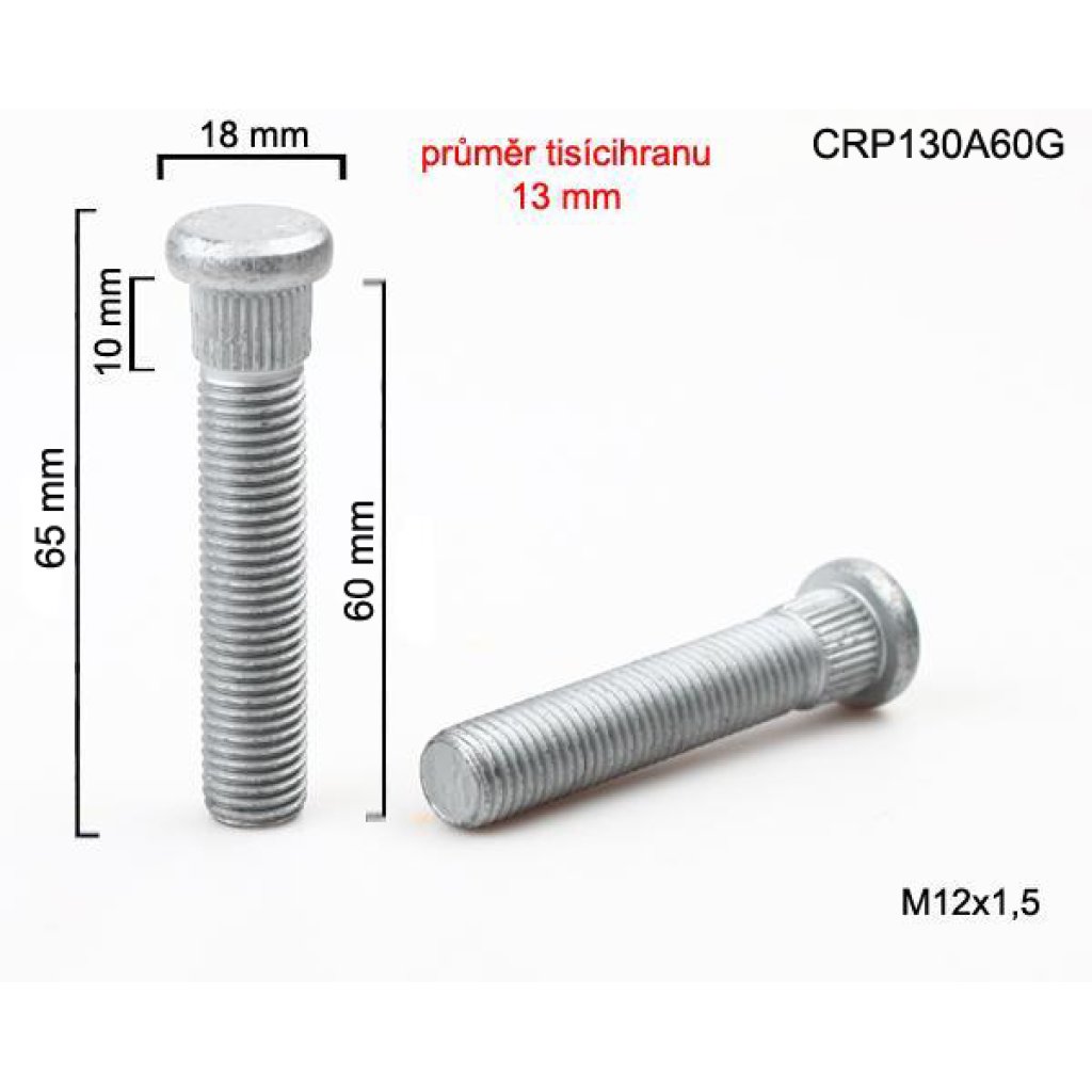 Kolový svorník M12x1,5x60 tisícihran průměr 13mm (CRP130A60G) celková délka 65mm