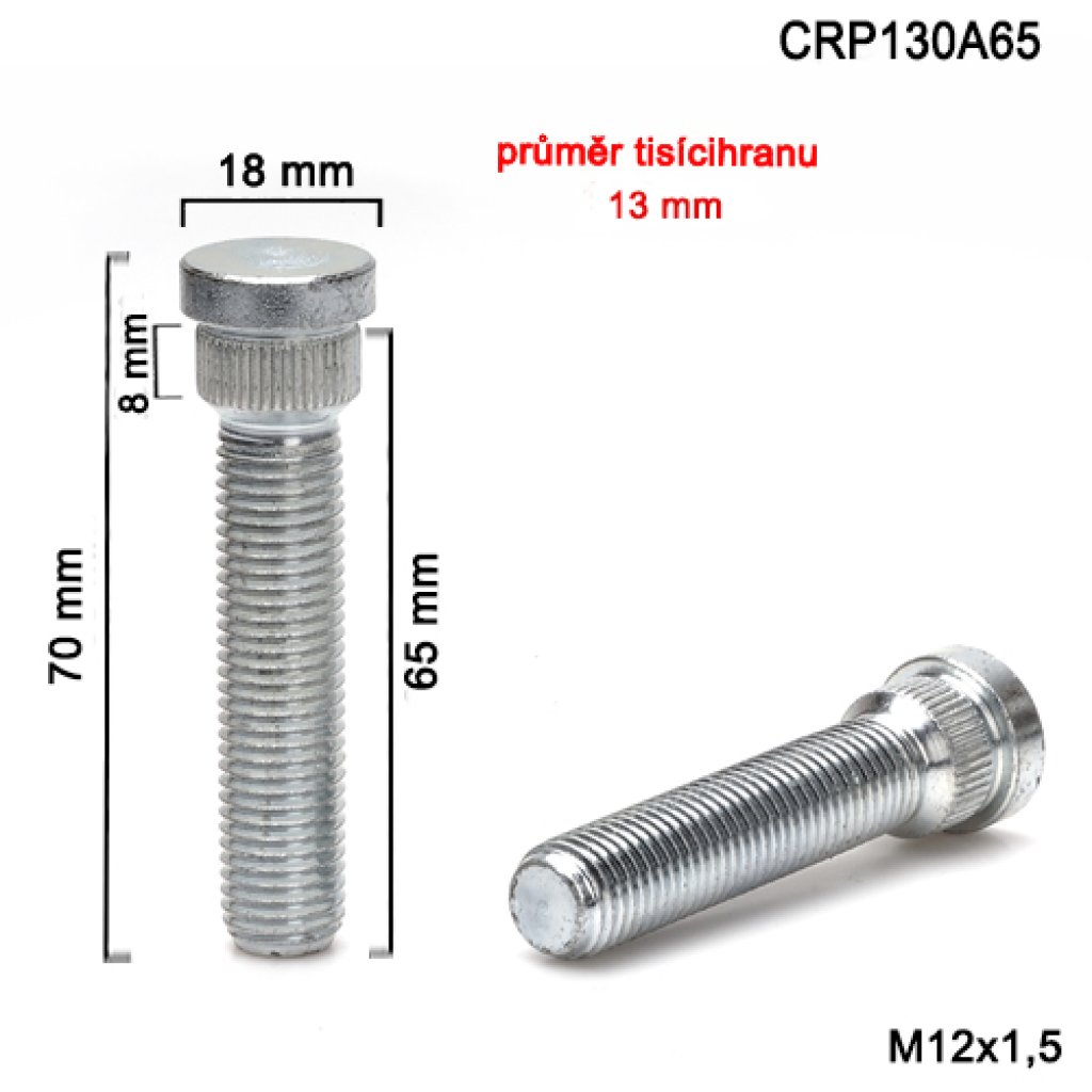 Kolový svorník M12x1,5x65 tisícihran průměr 13mm (CRP130A65) celková délka 70mm