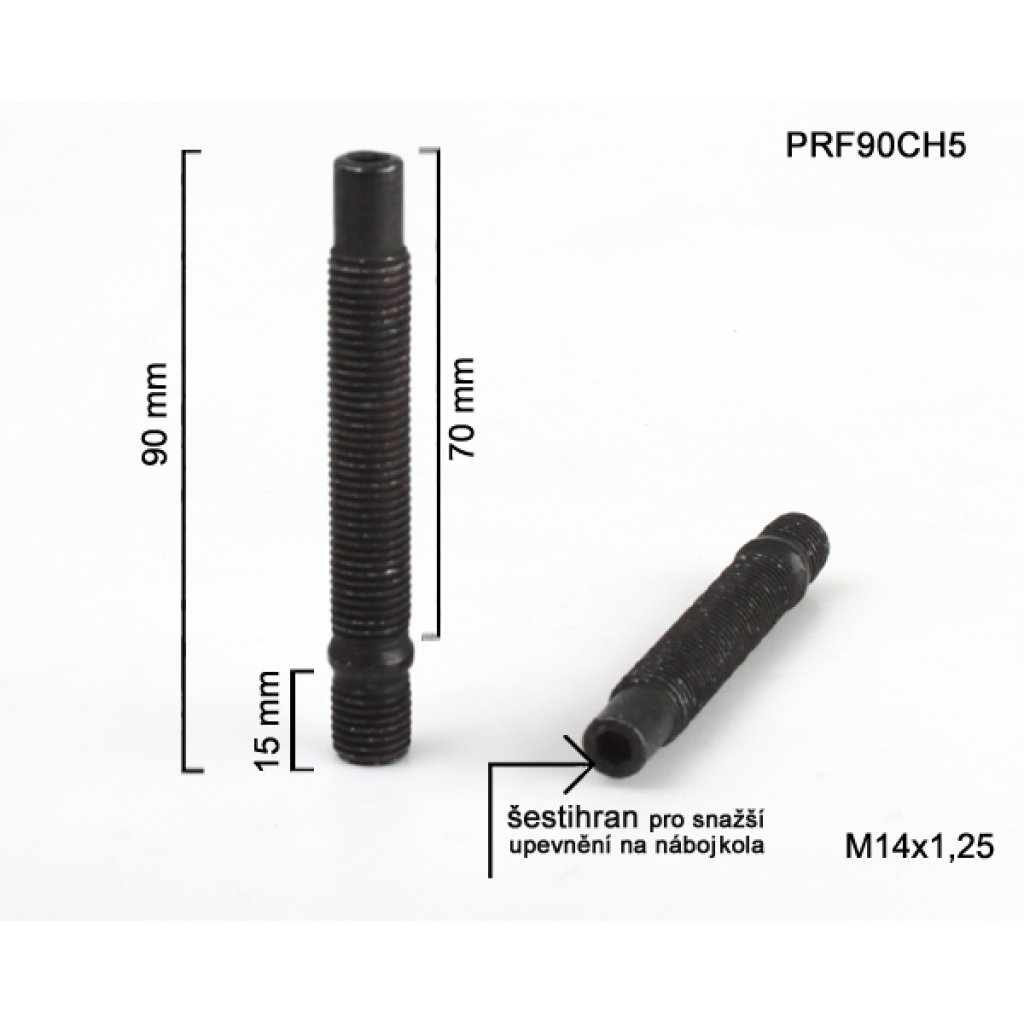Kolový svorník M14x1,25x70/15 oboustranný závit (PRF90CH5) černý, celková délka 90mm