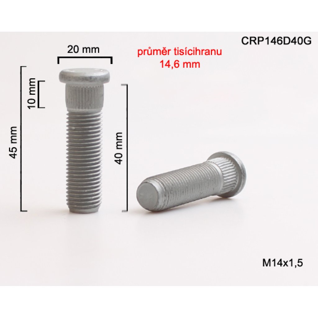 Kolový svorník M14x1,5x40 tisícihran průměr 14,65mm (CRP146D40G) celková délka 45mm