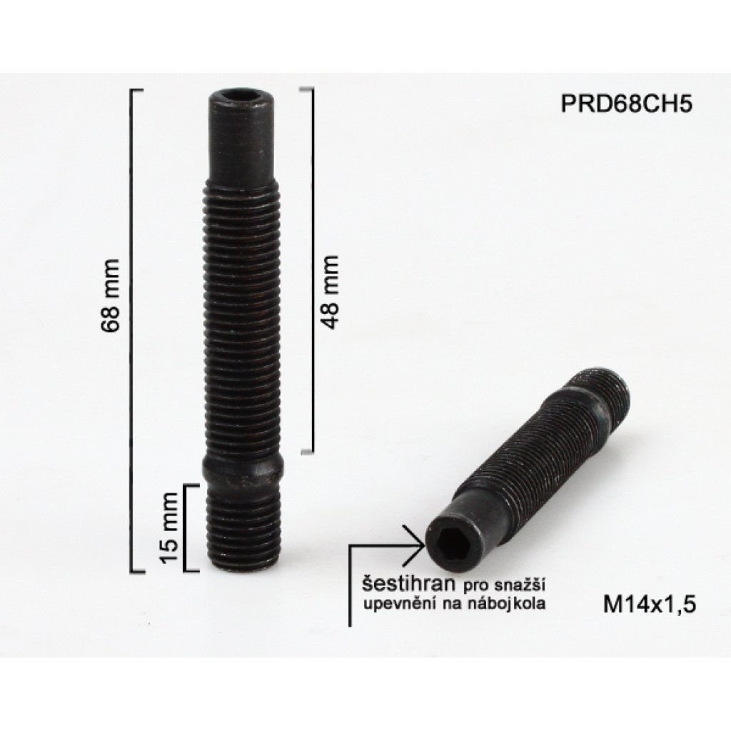 Kolový svorník M14x1,5x48/15 oboustranný závit (PRD68CH5) černý, celková délka 68mm