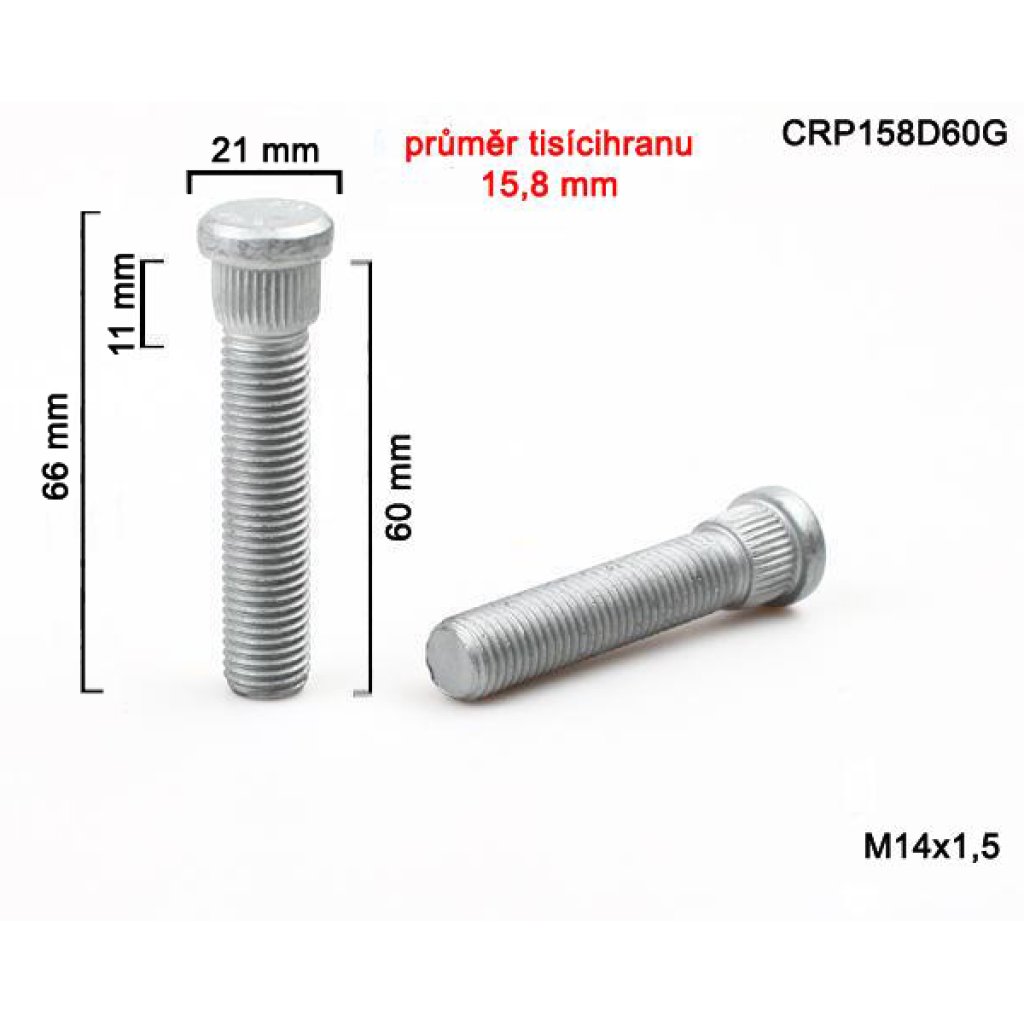 Kolový svorník M14x1,5x60 tisícihran průměr 15,8mm (CRP158D60G) celková délka 66mm