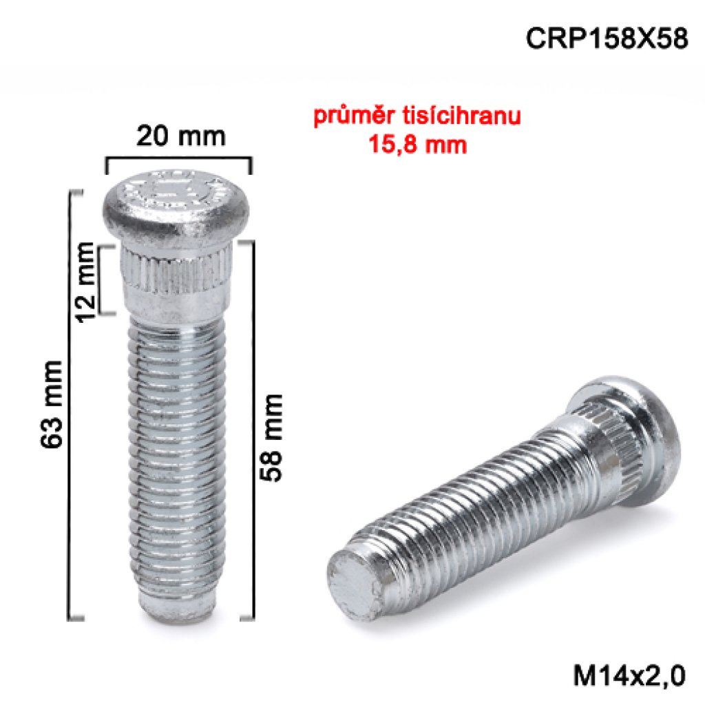 Kolový svorník M14x2,0x58 tisícihran průměr 15,8mm (CRP158X58) celková délka 63mm
