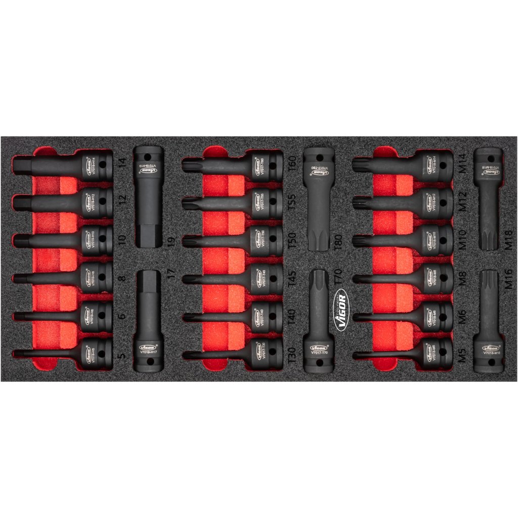 Kované nástrčné klíče v pěnové výplni, 1/2" 24 ks, VIGOR - V5603