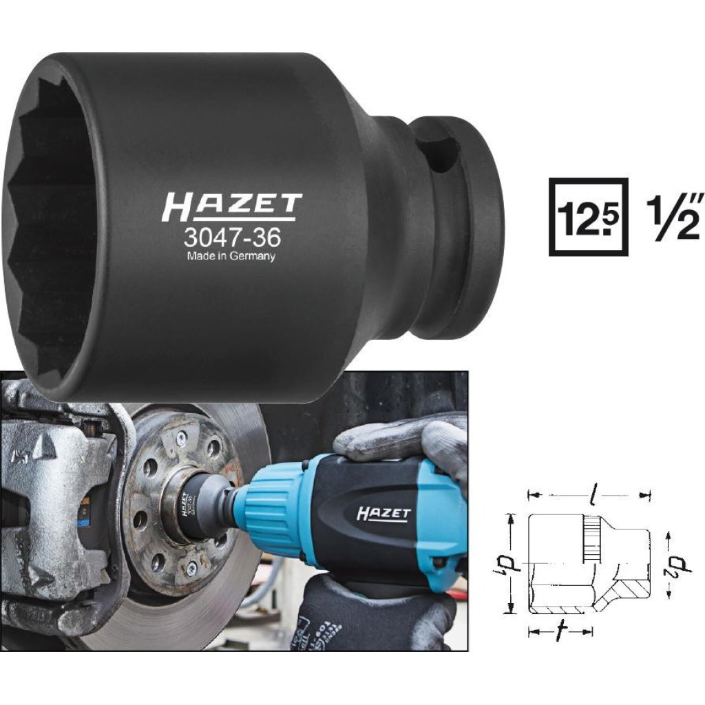 Kovaný vnitřní nástrčný klíč 1/2" dvanáctihranný 36mm Hazet 3047-36 - HA190683