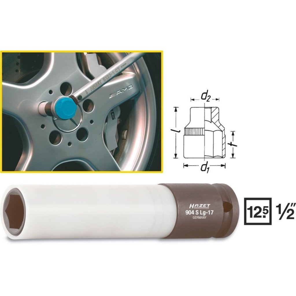 Kovaný vnitřní nástrčný klíč hluboký 1/2" šestihranný 17 mm HAZET 904SLg-17 - HA100576