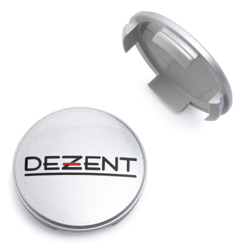 krytka průměr 56/60mm(vnitřní,vnější) plast, logo Dezent stříbrná (ZT2000P), úchyt 2mm