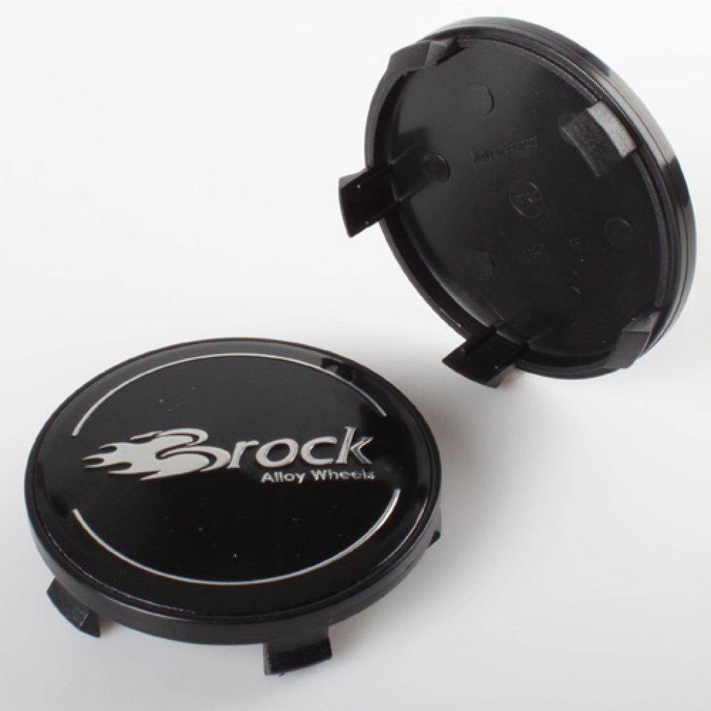 krytka průměr 65/68mm(vnitřní,vnější) plast černá logo Brock, úchyt 4mm