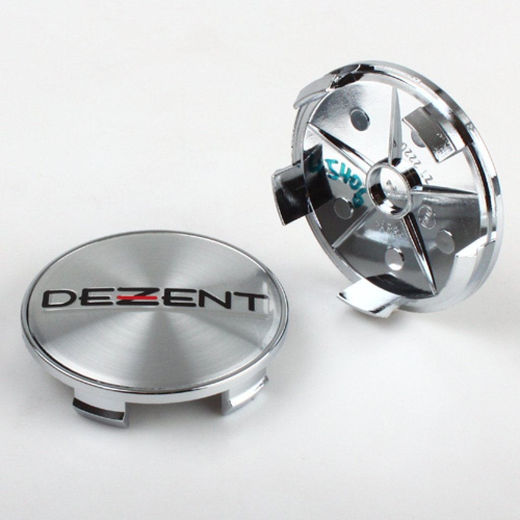 krytka průměr 65/68mm(vnitřní,vnější) plast, stříbr.,kov logo Dezent (ZT2220), úchyt 4mm