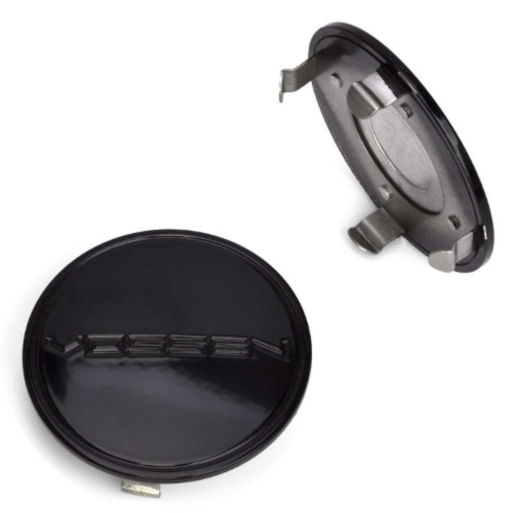 krytka průměr 69/75mm (vnitřní,vnější) Vossen černá, černé logo, kovová, úchyt 6mm