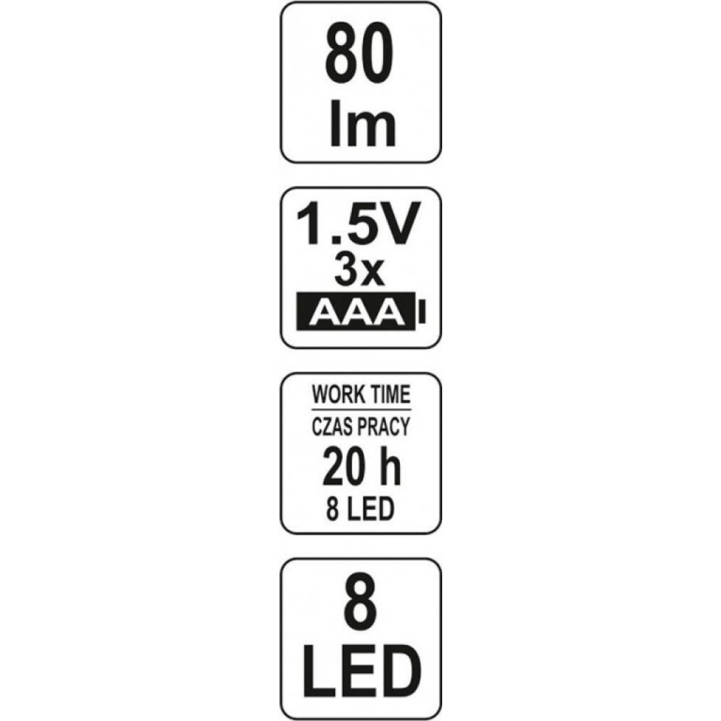 Lampa ruční 8 LED, s klipem, 80 lm