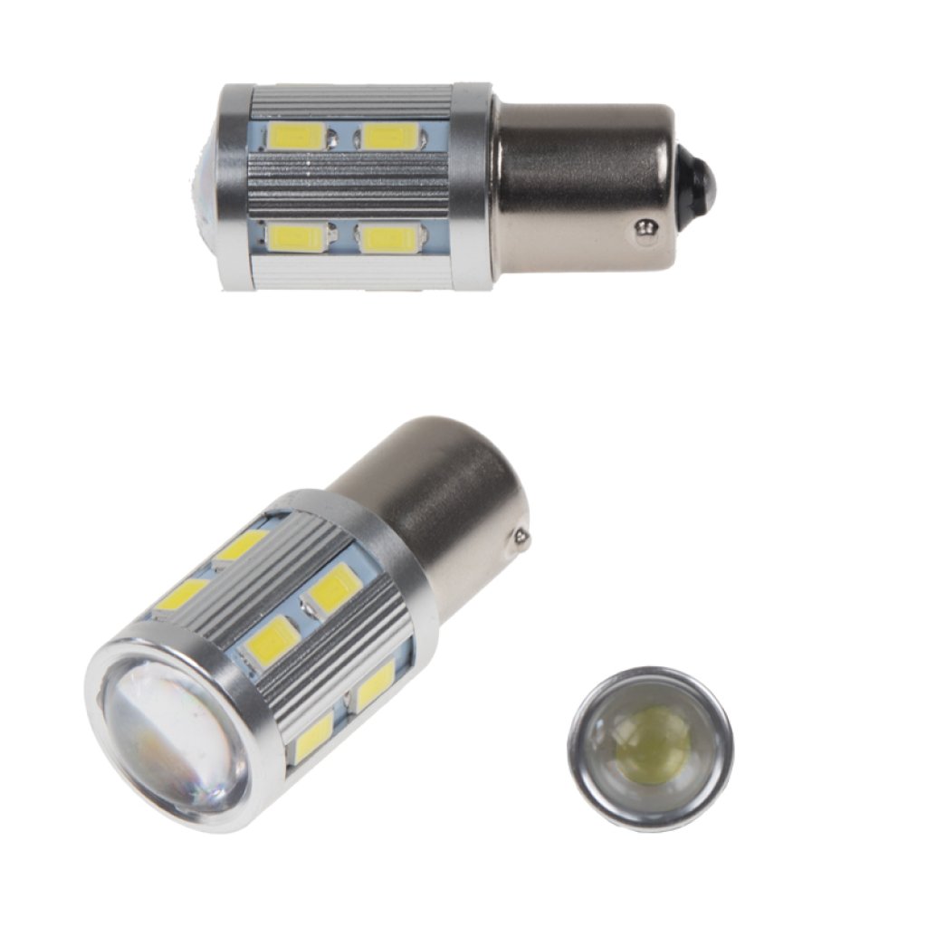 LED BA15s bílá, 12-24V, 12SMD + 3W LED