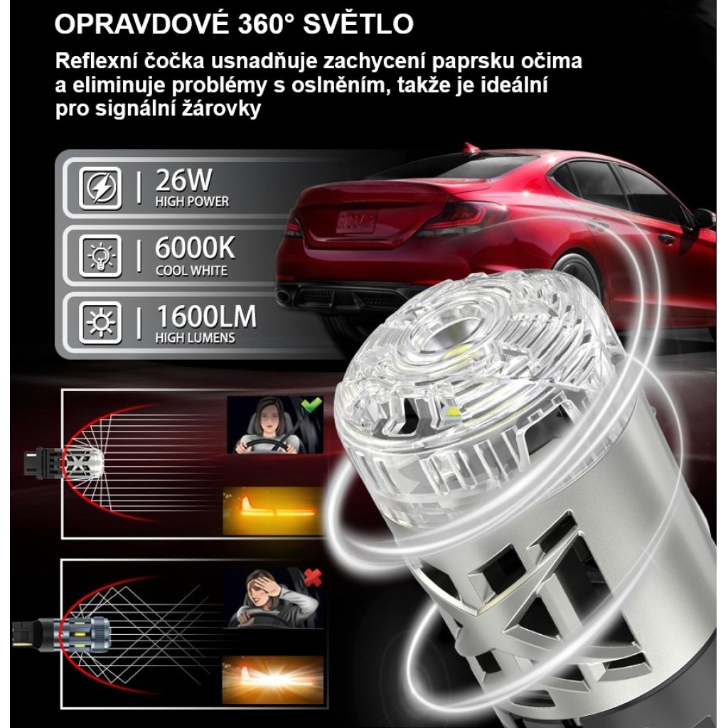 LED BA15S bílá, 12V, 23W CAN-BUS, 360°