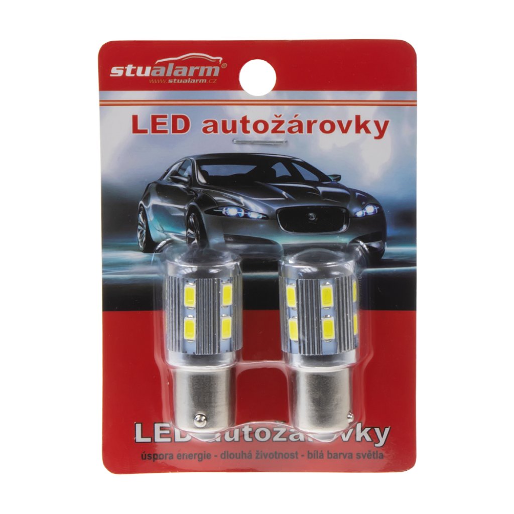 LED BAU15s bílá, 12-24V, 12SMD + 3W LED