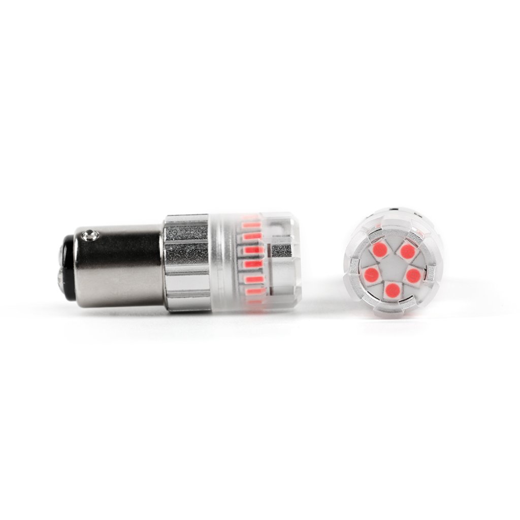 LED BAY15D červená, dvouvlákno, 12V, 23LED SMD