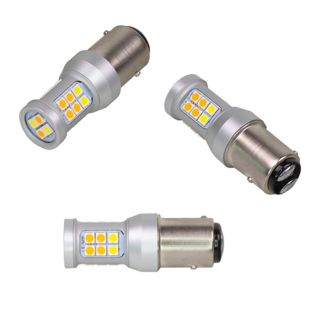 LED BAY15d (dvouvlákno) bílá/oranžová, 12-24V, 22LED/5630SMD