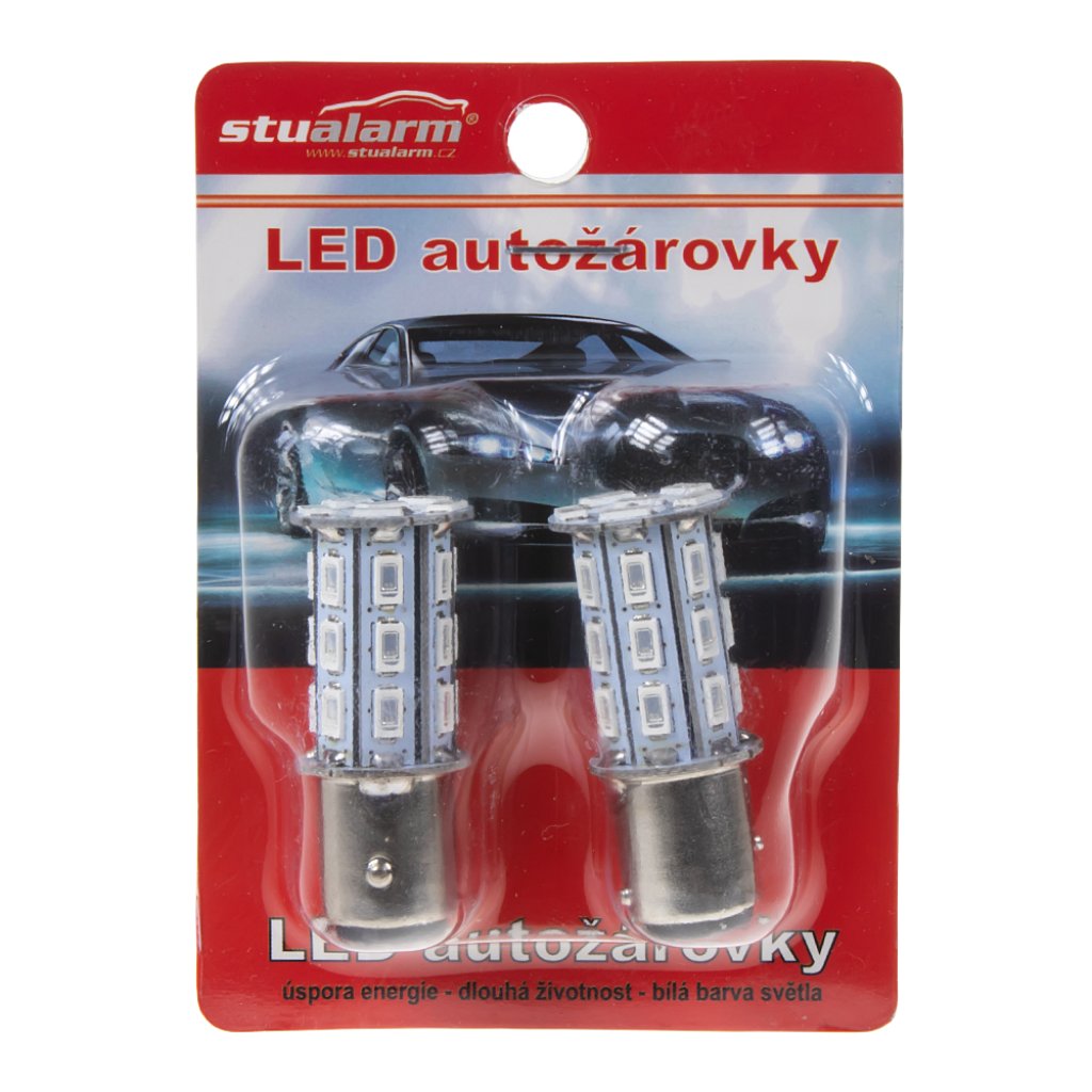 LED BAY15d (dvouvlákno) červená, 12V, 27LED/3SMD