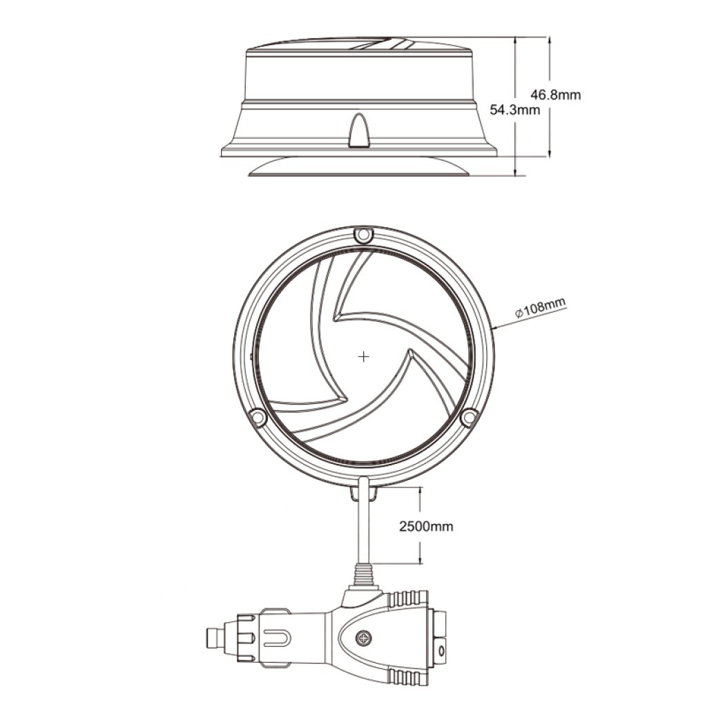 LED maják, 12-24V, 30x0,7W oranžový, magnet, ECE R65 R10