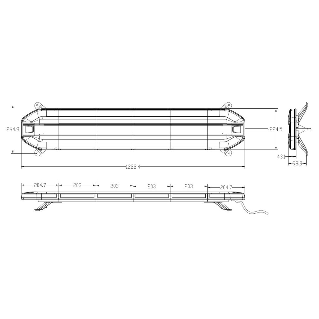 LED rampa 1224mm, oranžová, 12-24V, 234x1W LED, ECE R65