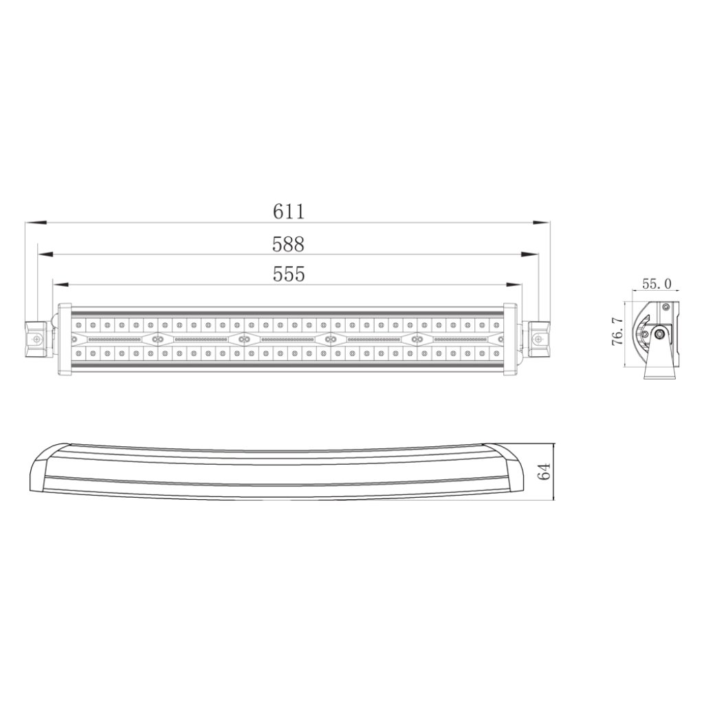 LED rampa prohnutá, 150x3W, 555mm, ECE R10